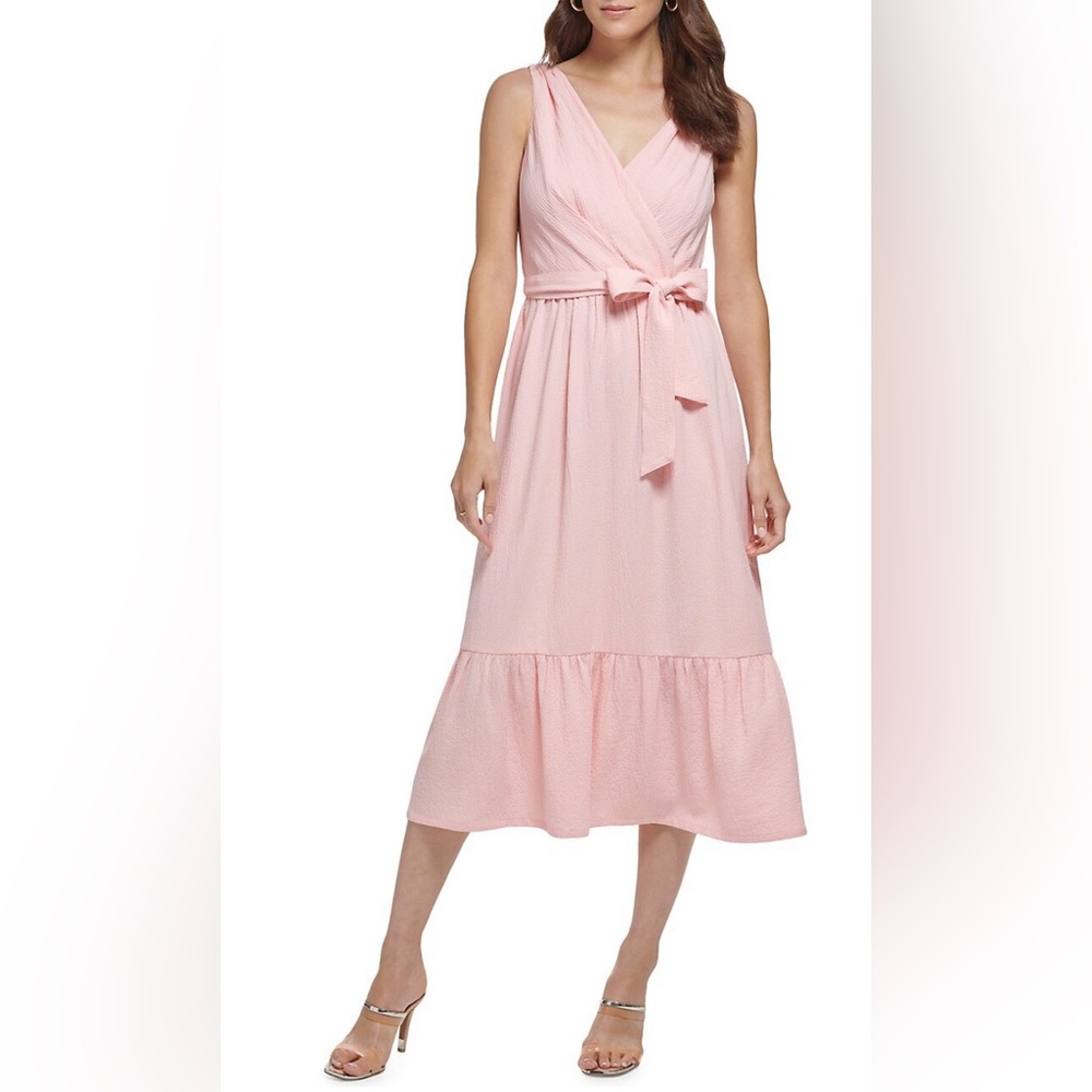 DKNY V-Neck Ruffle-Hem Midi Dress